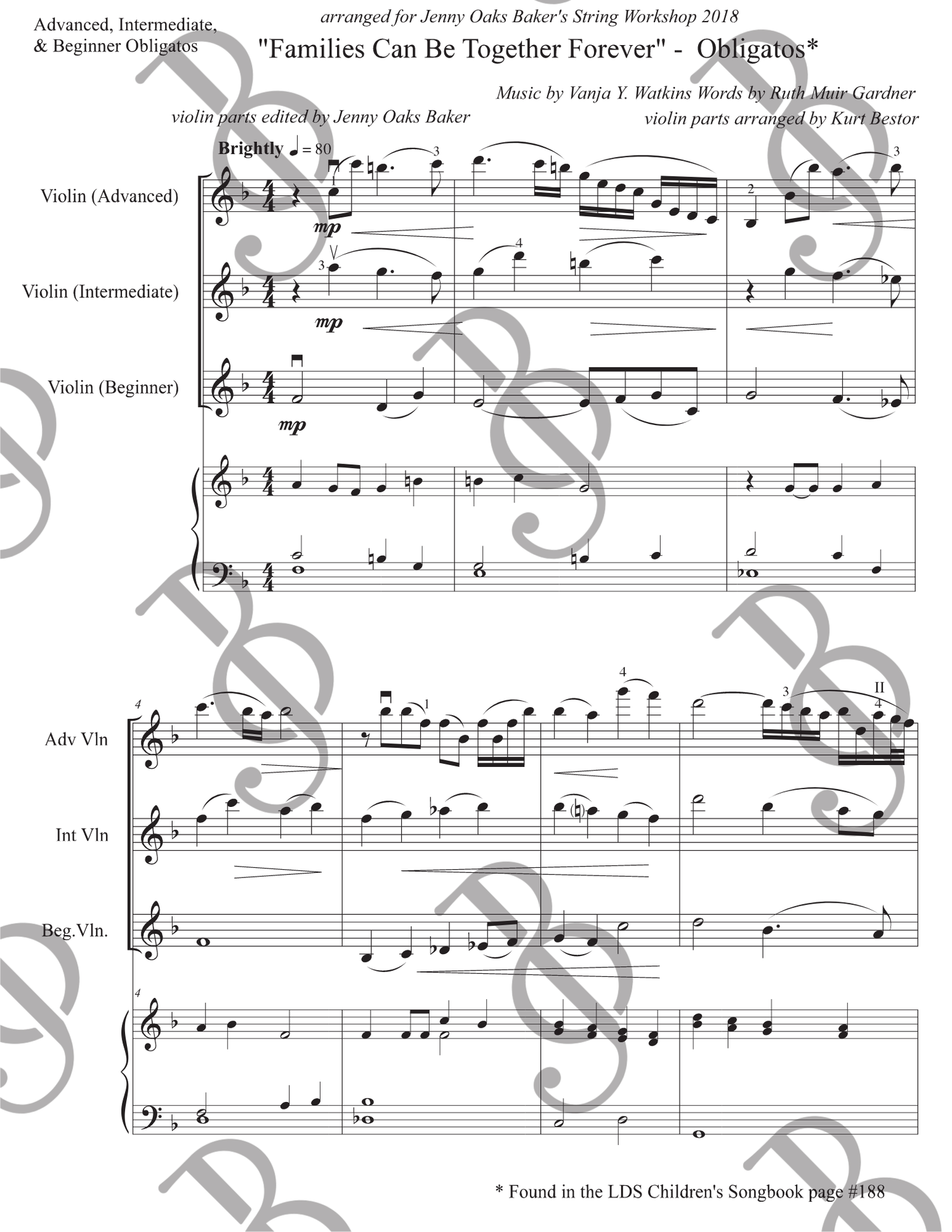 Families Can Be Together Forever Obligatos Violin Sheet Music